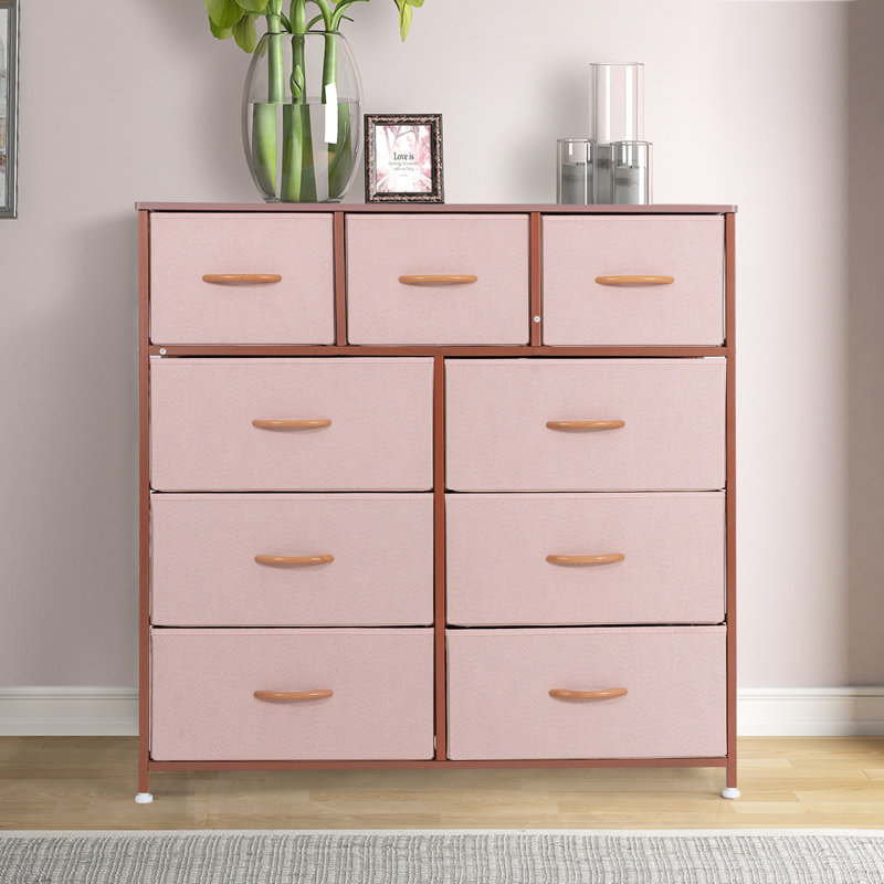Commode 9 tiroirs Kelecia, Rose