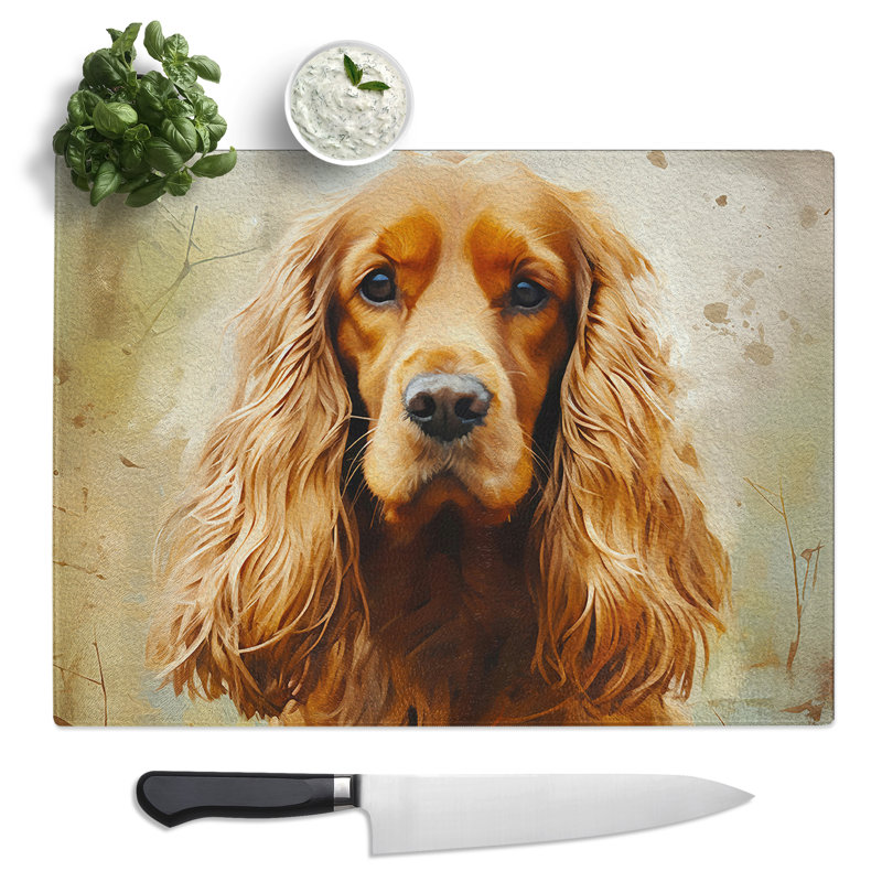 Cocker Spaniel Digital Art  Glass Chopping Board