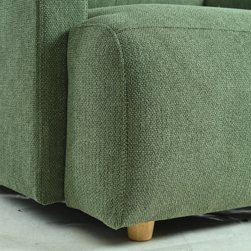 Chaise de salon confortable en bois d'hévéa avec repose-pieds et fauteuil vert foncé Comfy