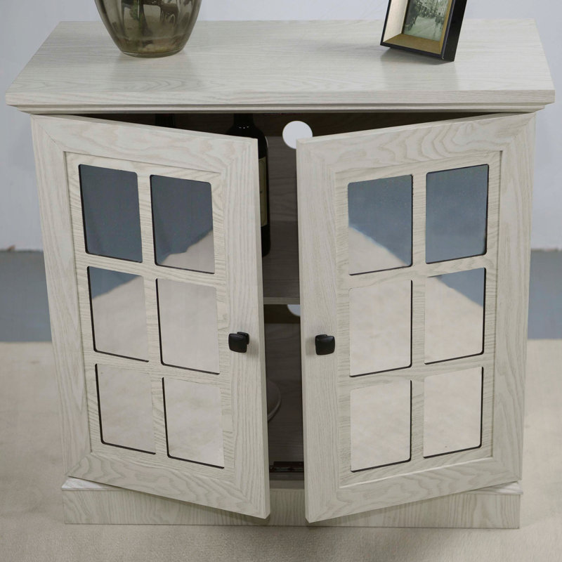 White Acrylic Mirrored Door Sideboard, White