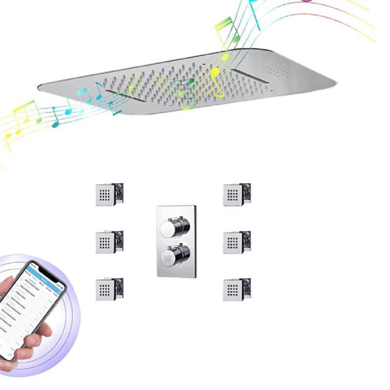 Système de douche thermostatique numérique à DEL 20 po x 14 po Magenta