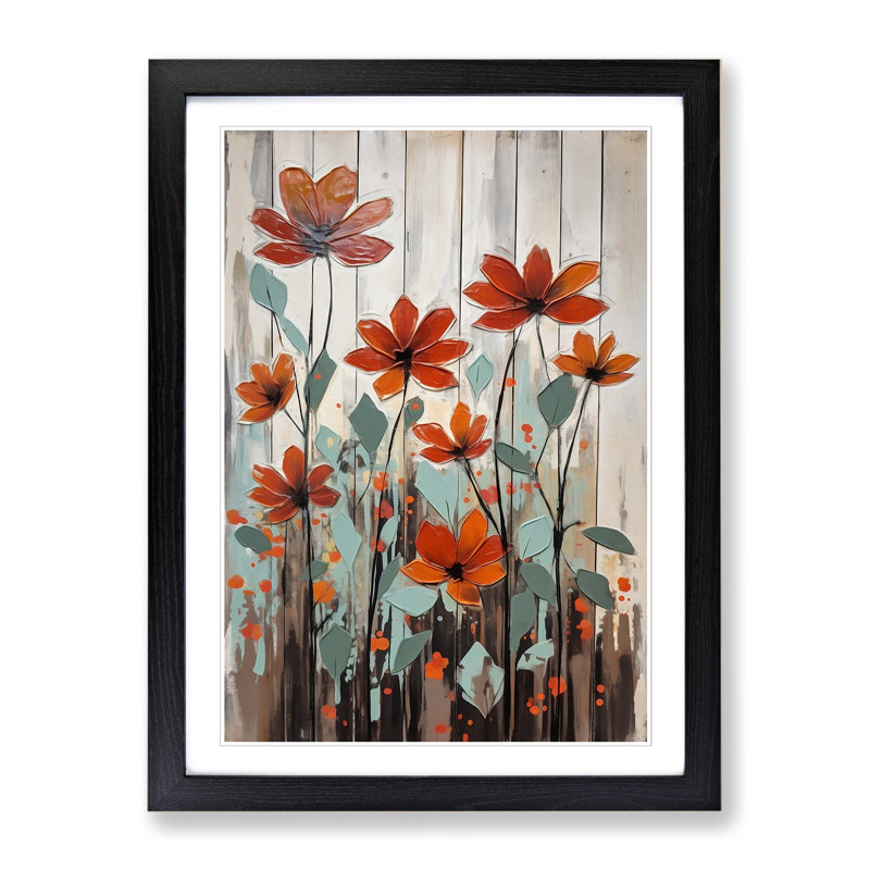 FRM-V0523-922X Flowers Mid Century Style Vol.3 - Picture Frame Print, Walnut, 34cm H x 25cm W x 2cm D