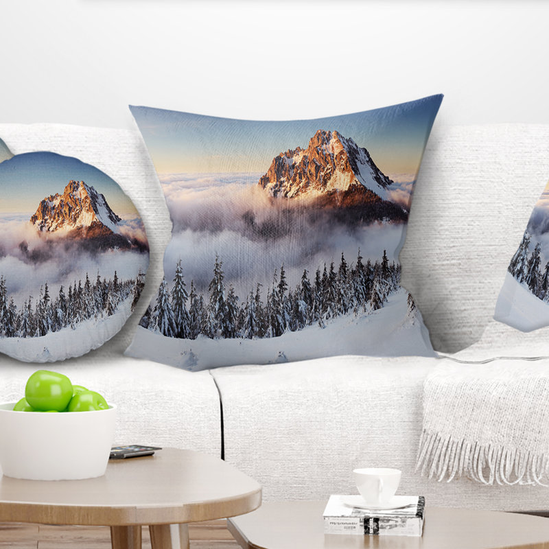 Oreiller en paysage mountain winter mountain, 16 po x 1 po, Coussin décoratif