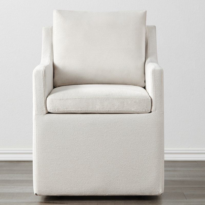 Chaise de salle à manger rembourrée avec roulettes Hidar, Ivoire