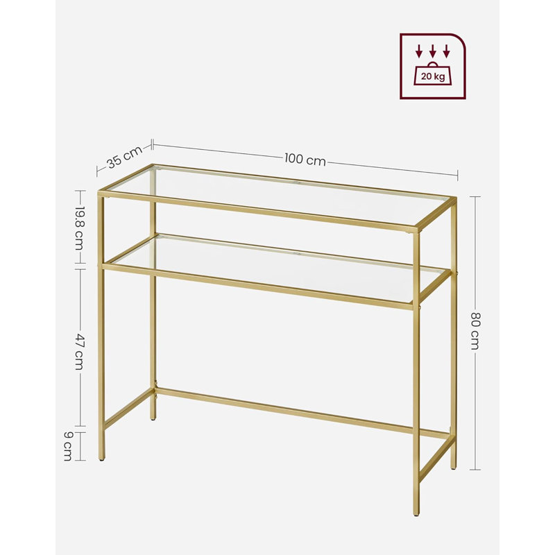 Sebero 100cm Glass Top Console Table, Gold