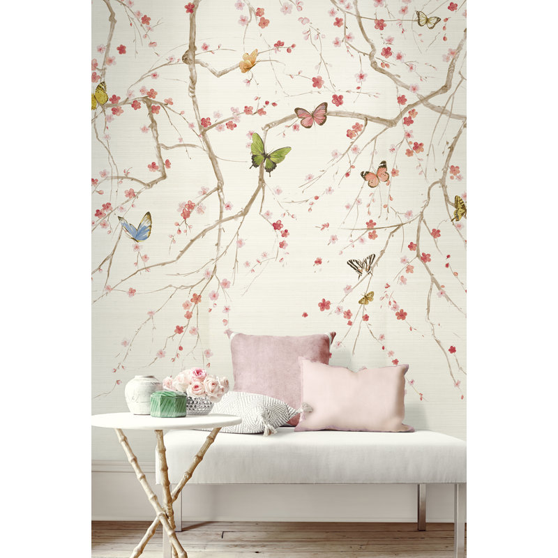 Grass Cloth Floral Wall Mural