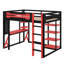 Lit mezzanine en bois moderne avec bureau, tablettes de rangement, ports de charge et lumière RVB-9736840