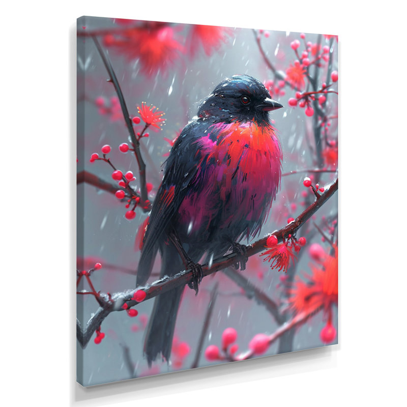 Cardinal oiseau sur une branche de Noël en bois - oiseau, décoration murale, Toile tendue, H 32 po x l 24 po x P 1 po