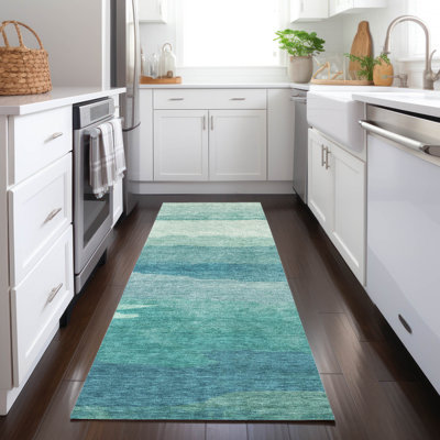 Machine Washable Indoor/Outdoor Christain ACN1254 Turquoise Rug