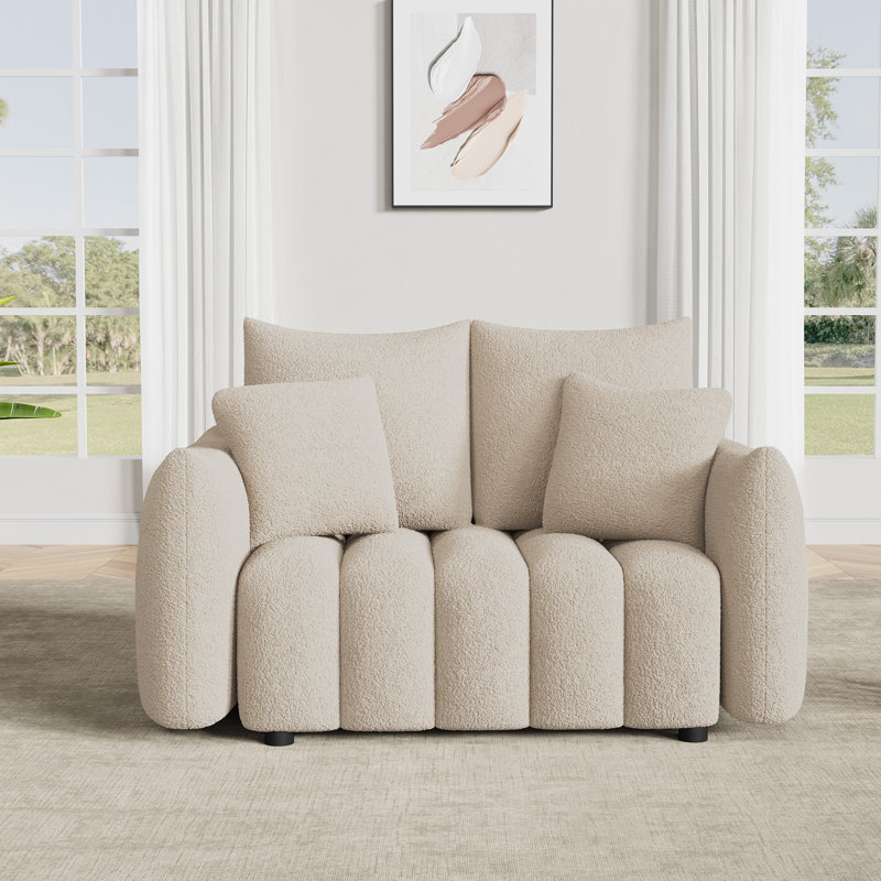 58'' Modern Teddy Fabric Upholstered Loveseat, Light Brown