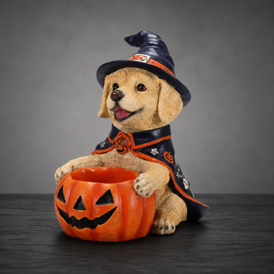 Lighted Golden Retriever Witch Candy Bowl