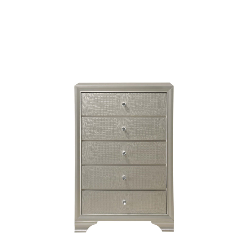 1pc Modern Glam Style Finish Glam Five Drawer Chest Embossed Crocodile Pattern Wooden Bedroom Furniture, Champagne