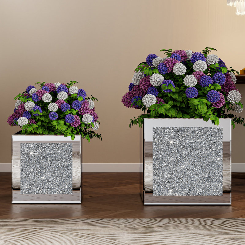 Handmade Mirrored Glass Planter Box, Set of 2