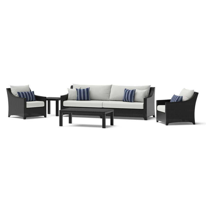 Hundley 6 Piece Sofa And Club Chair Seating Set with Sunbrella® Cushions, Centered Ink