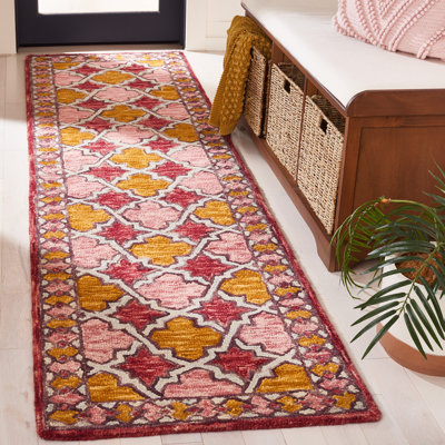 Tapis jaune / rose en laine / coton touffeté à la main Butlin