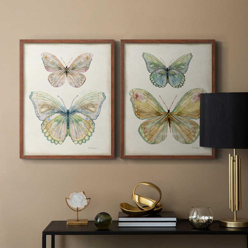 «Botanical Butterfly I», reproduction encadrée de qualité supérieure - prête à être accrochée - aucun clou requis - aucun clou requis