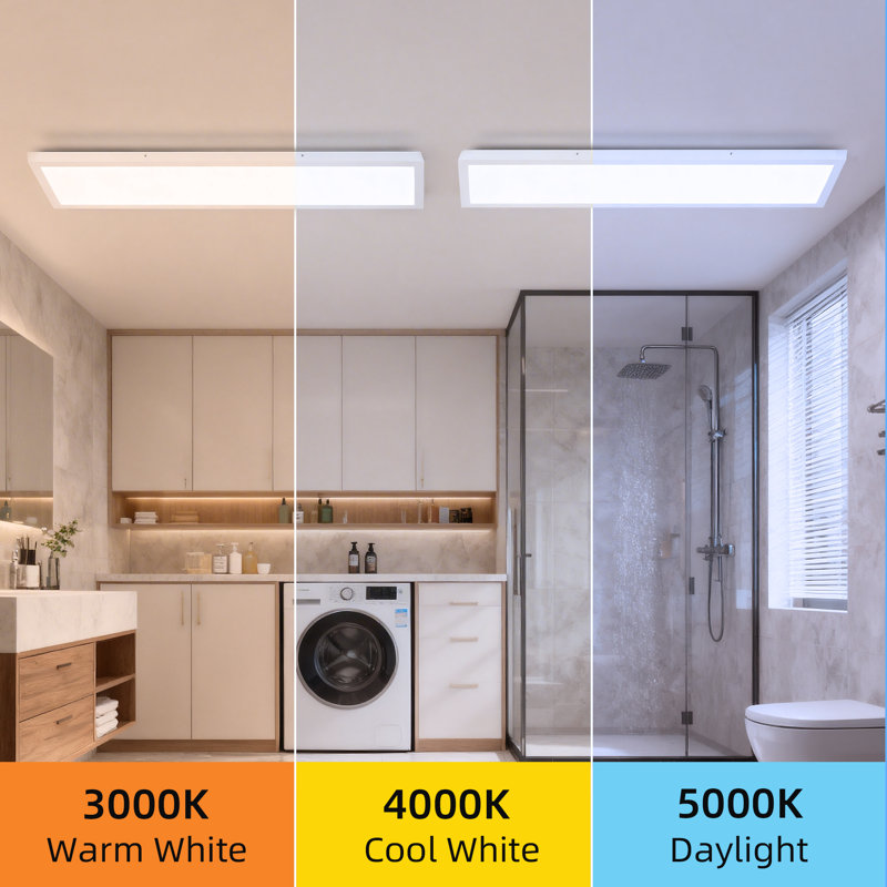 1 ft. x 4 ft. Matte White Integrated LED Flat Panel Light, Dimmable, 3 Color Temperatures, Damp Rated, Sloped Ceiling Compatible