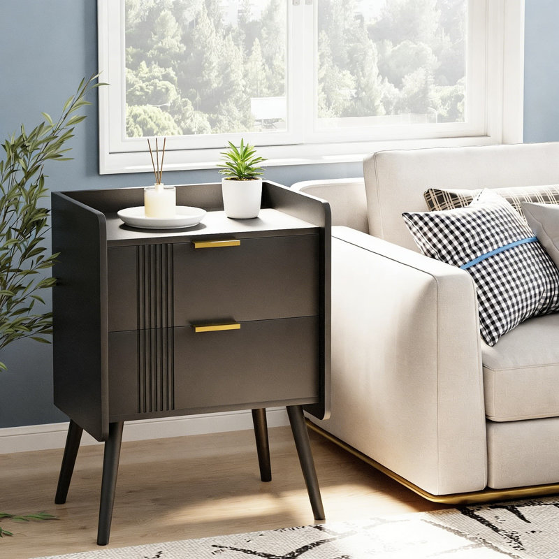 Table de chevet moderne avec 2 tiroirs et tablette ouverte, table de chevet compacte pour la chambre à coucher, le salon et les petits espaces