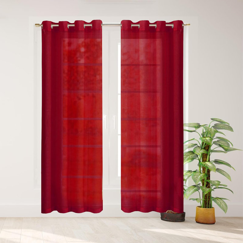 Solid Sheer Curtains for Living Room and Bedroom 110"W x 84"L Window Sheers Window Drapes, Red