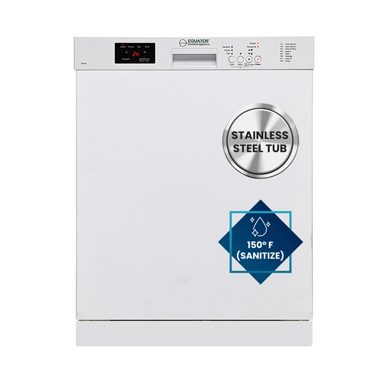 	 Equator24" Built In Dishwasher 14 Place Setting Wine Rack 8 Wash FAST 50 Delay1/2Load 110V E-Star ADA, White