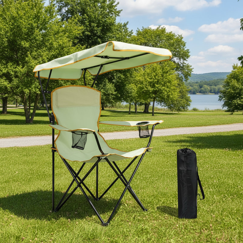 Green Outdoor Canopy Beach Chair Oversized Lightweight Portable Easy Open Side Pocket Multi Occasion Use, Green, 1