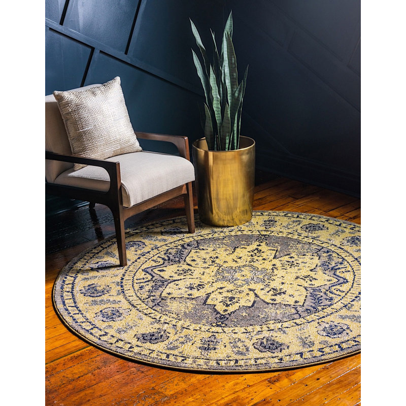 Tapis à motif oriental gris Dauphine, Rond 8 pi