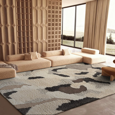 Casablanca Hand Woven Nz Wool/Imported Wool/Cotton Abstract Rug in Ivory/Grey