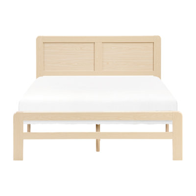 Lit plateforme simple avec finition naturelle et style contemporain, tête de lit, lattes, cadre de chambre à coucher, rails à lattes, pas de fondation requise, meubles