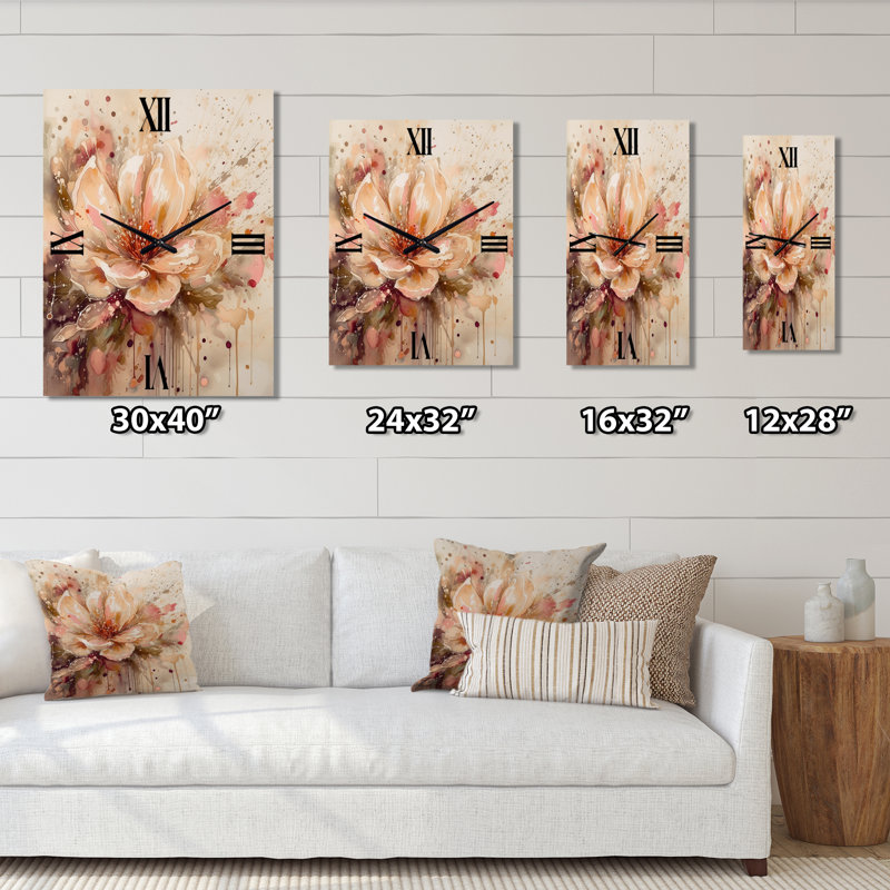 Jardena - Horloge murale pivoine florale, H 40 po x l 30 po x P 1 po