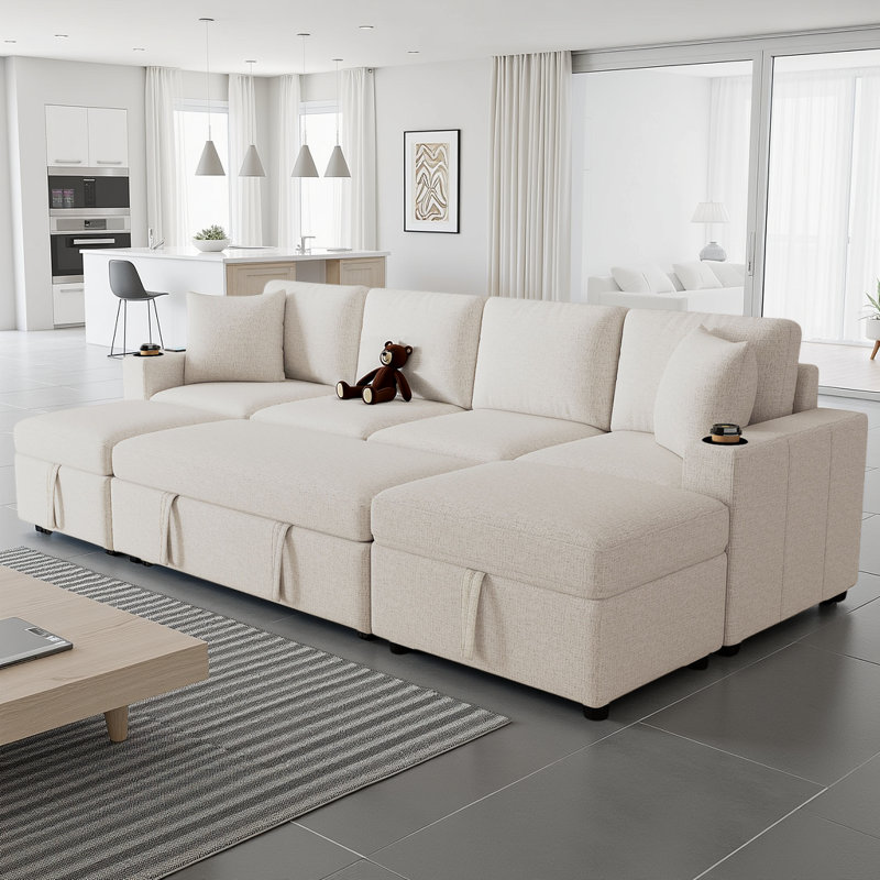 Canapé-lit modulaire convertible modulaire avec repose-pieds avec rangement, canapé en chenille en L et en U avec ports USB (l 109 po)