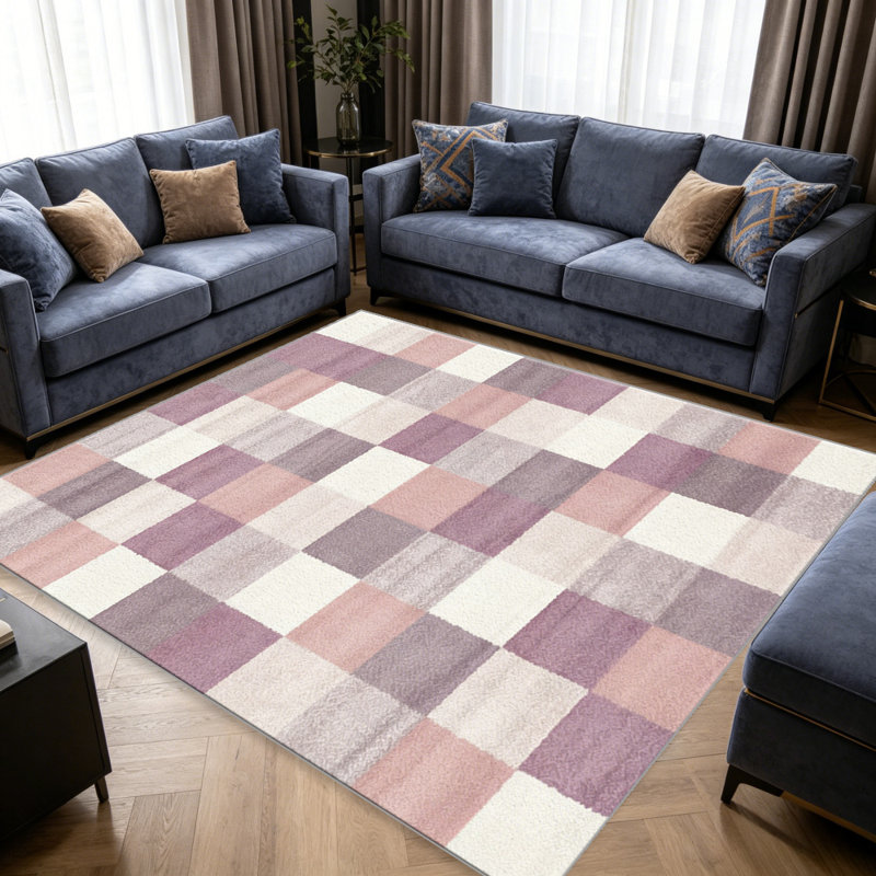 Blush Purple Plaid Pattern carpet-easy to clean, machine-washable, soft and comfortable; suitable for door mats, kitchens, living rooms, bedrooms, corridors, and laundry areas. Easy to clean, durable carpet for home decoration.