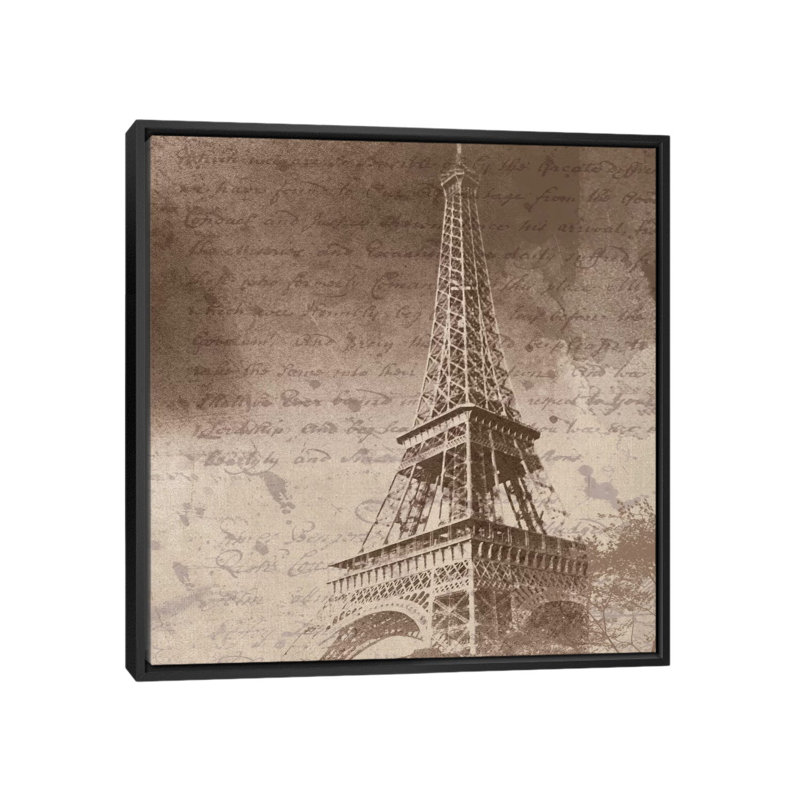 Tour eiffel, impression sur toile tendue, H 18 po x l 18 po x P 1,5 po, Toile avec cadre noir, Pas de tapis