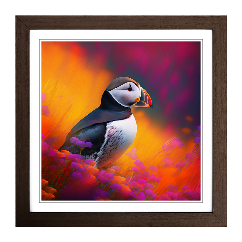 Puffin Colour Field - Framed Print, Walnut