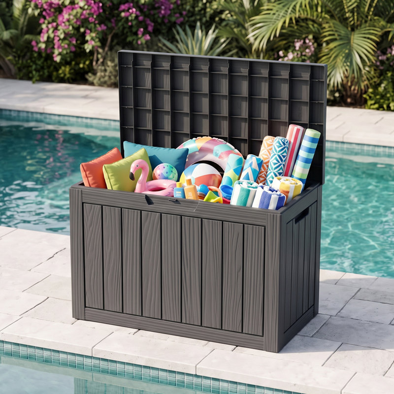 Boîte de rangement en résine résistante à l'eau avec siège de rangement P 30,75 po x l 17 po, Black