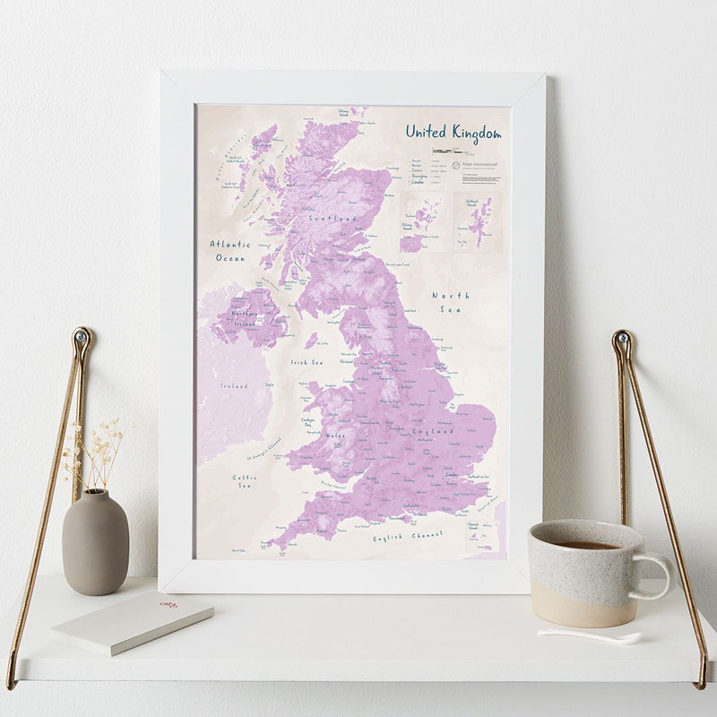 UK As Art Map - Thistle - Print, 45cm H x 32.7cm W x 5cm D, White Framed
