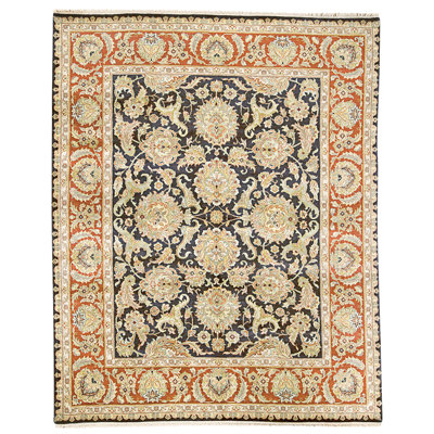 Tapis noir et rouge noué à la main de haute qualité