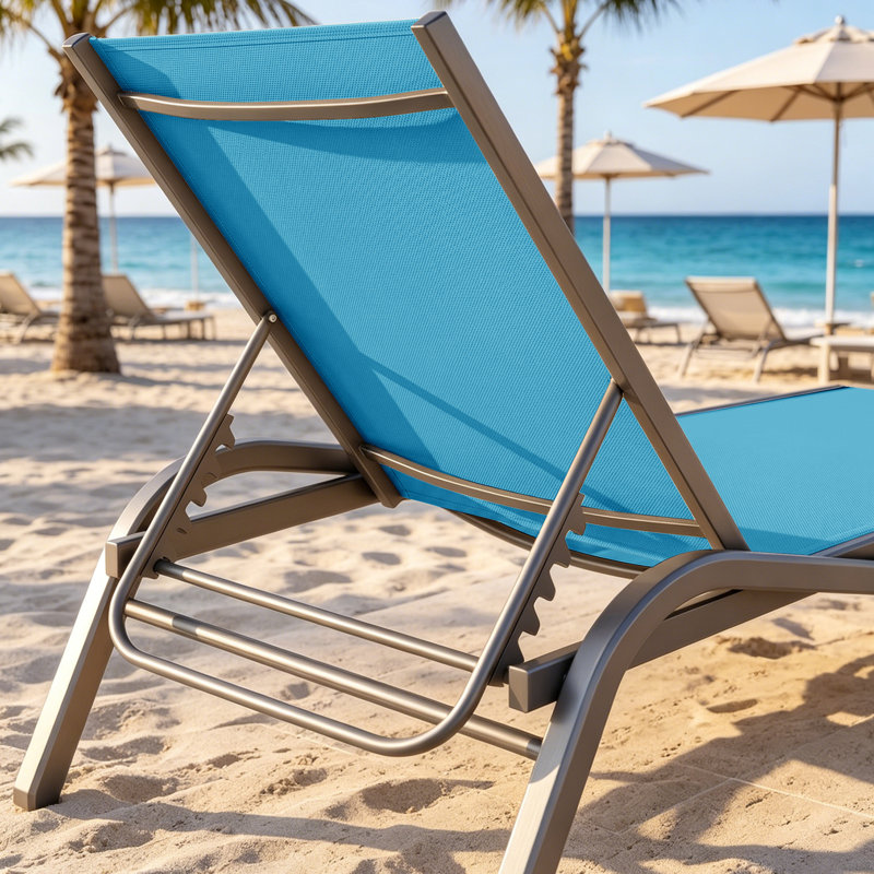 Chaise longue inclinable de patio moderne avec table pour jardin et piscine, Light Blue