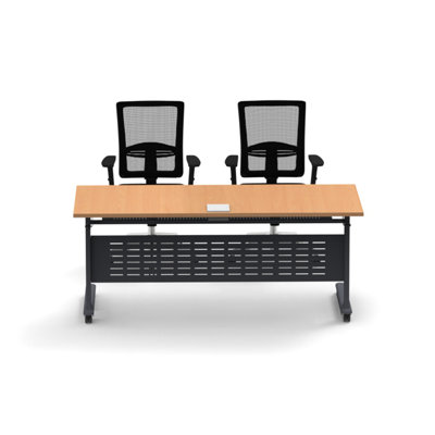 Lueseal Rectangle 2 Person Flip Top 72'' L Modular Training Table and Chair Set with Casters and Modesty Panel and Cable Management