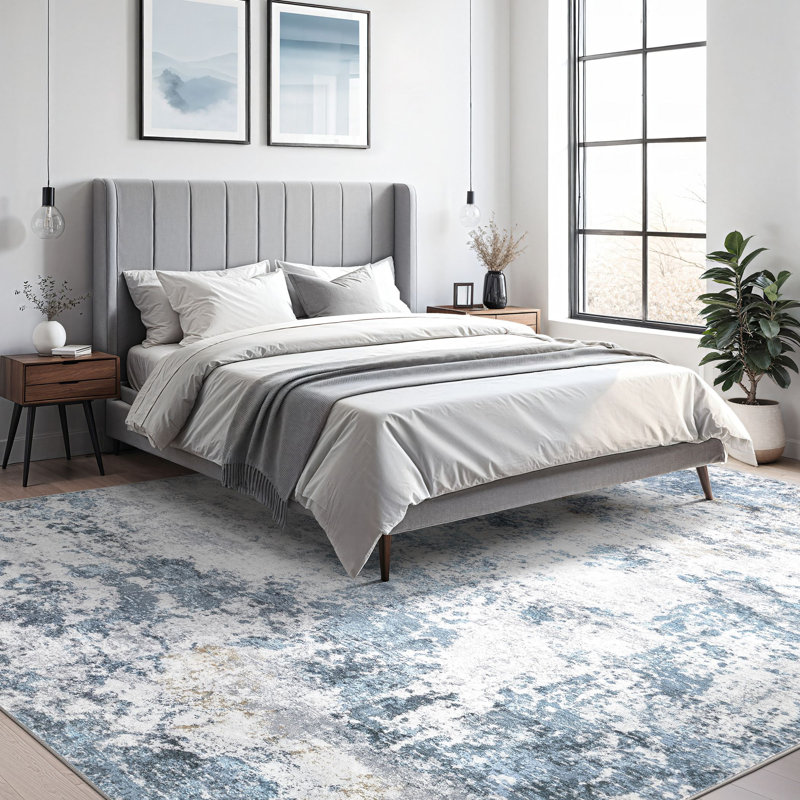 Abstract Modern Boho Area Rug Non-Shedding Low-Pile Carpet for Living Room, Bedroom, or Office, Rectangle 9' x 12'