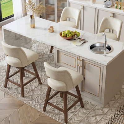 Faux Leather Swivel Bar Stool with Solid Wood Frame (Set of 4)
