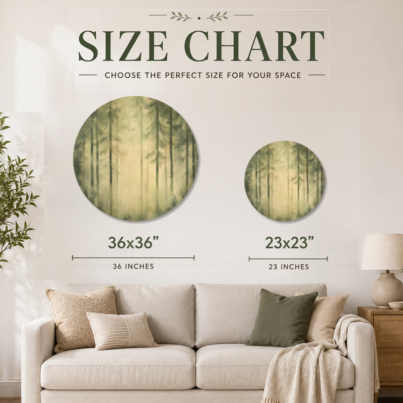 Décoration murale ronde en bois doux vert forêt brume, Rond 36 po, Round