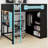 Space-Saving Wood Loft Bed with Desk, Wardrobe Storage and RGB Light-1869119593