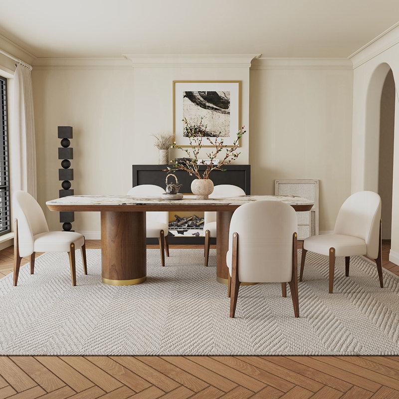Table de salle à manger Willene avec plateau en céramique, H 30 po x L 94 po x l 39 po, Brun