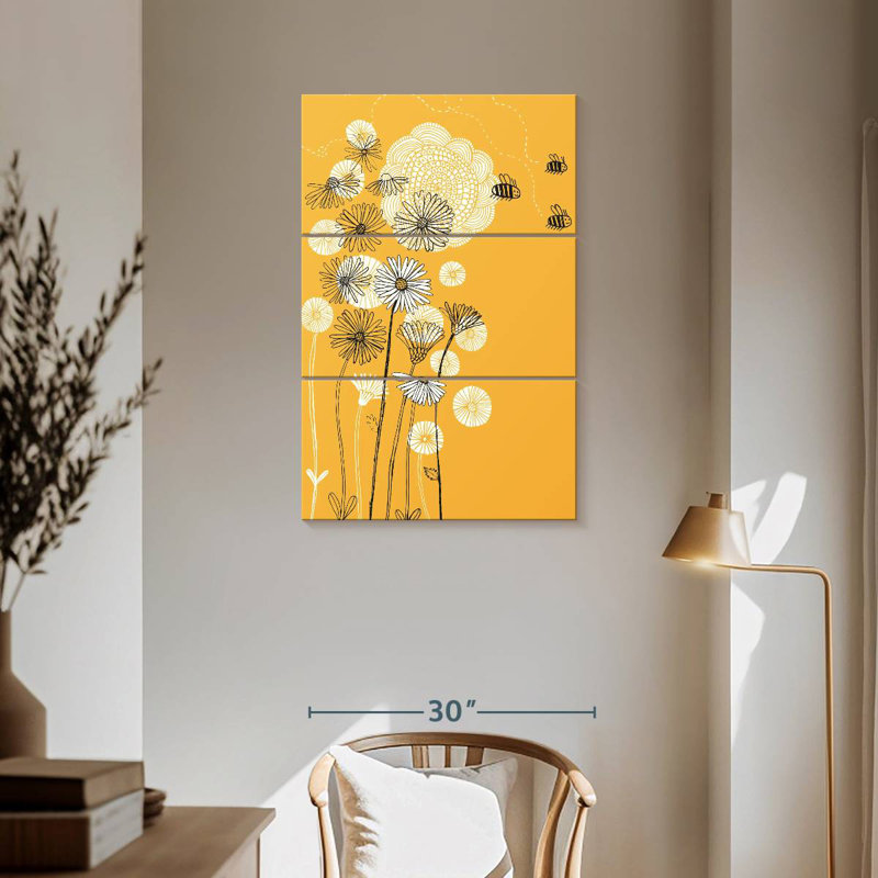 Harnek, abeilles et marguerites, H 57 po x l 36 po