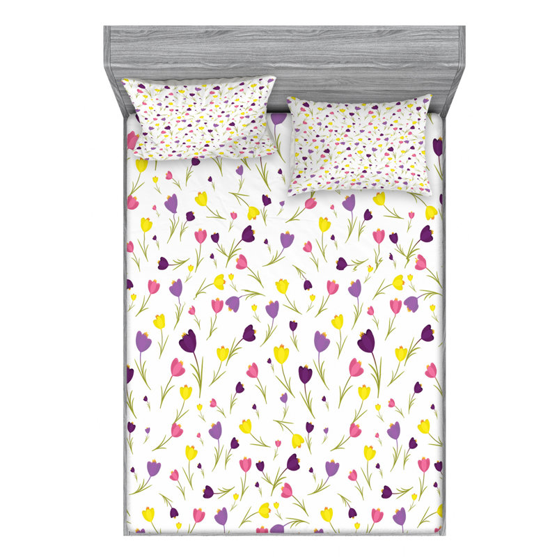 Microfiber Floral Sheet Set, Queen Sheet Set with Fitted Sheet