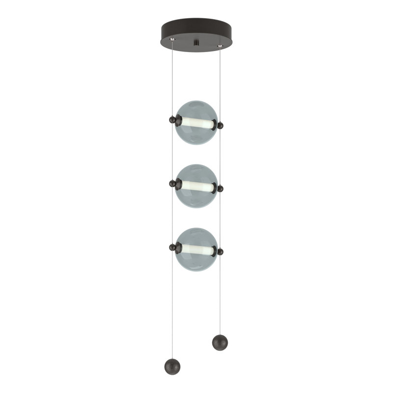 Luminaire suspendu en forme de globe à DEL 3 lumières Abacus, Gris froid, Bronze huilé
