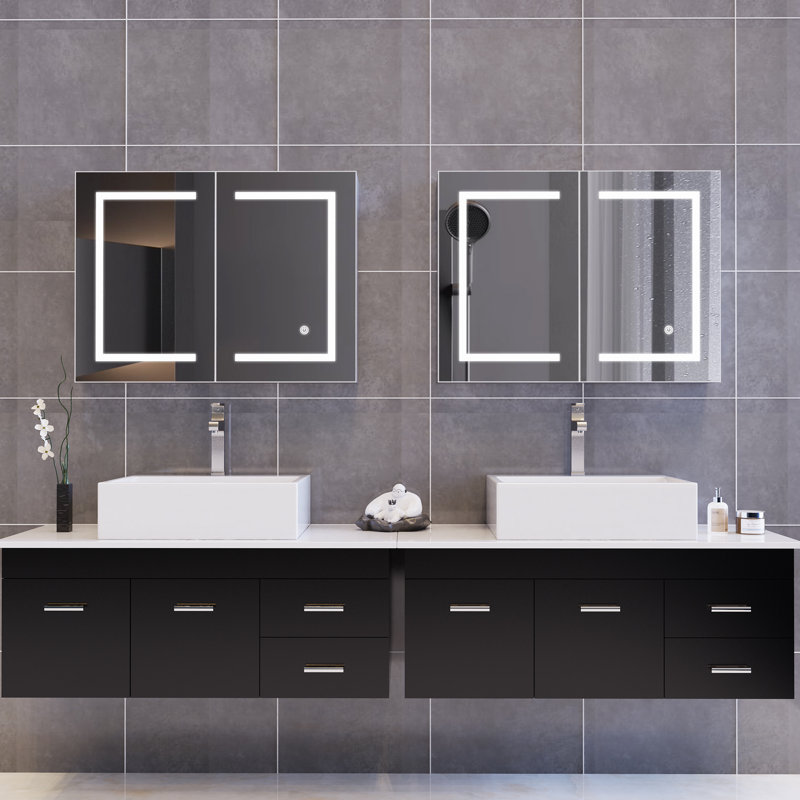 Mancia 80mm W 60mm H Wall Mounted Required Frameless Medicine Cabinet Mirror 2 Fixed