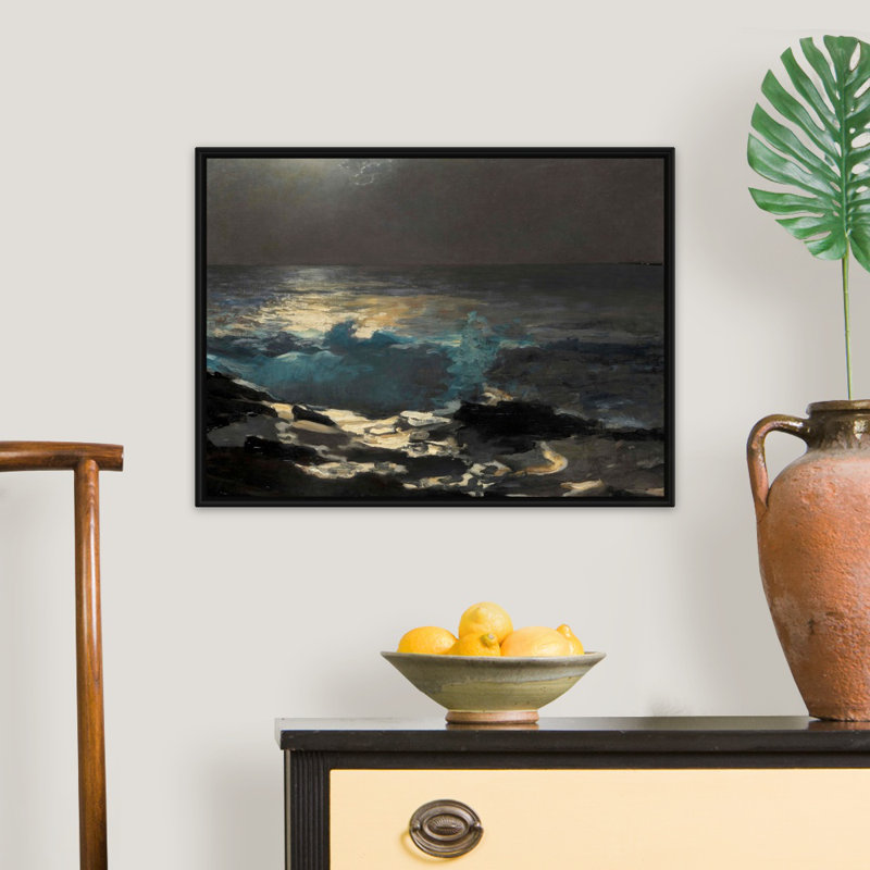 « Moonlight, Wood Island Light » par Winslow Homer, reproduction d’art, H 20 po x l 26 po x 1,75 po, Cadre noir