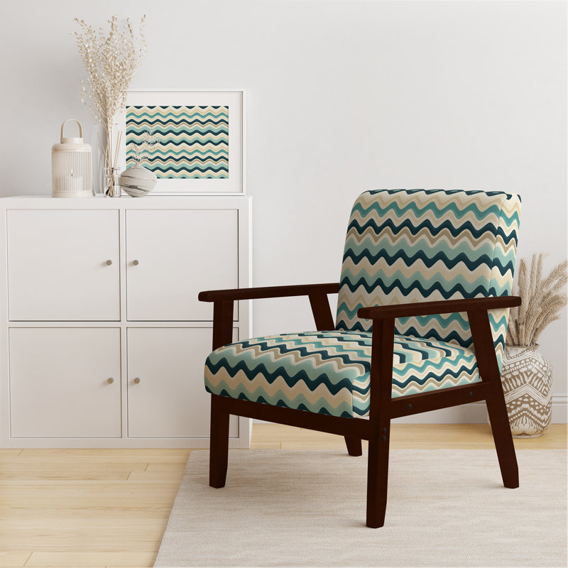 Cantina 23'' Wide Armchair, Beige/Blue Polyester, Brown Square Arms