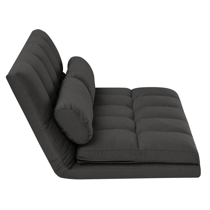 Canapé-lit à 3 volets, matelas pliant avec 2 coussins, rembourrage en mousse haute densité noir, tissu en polyester, Noir